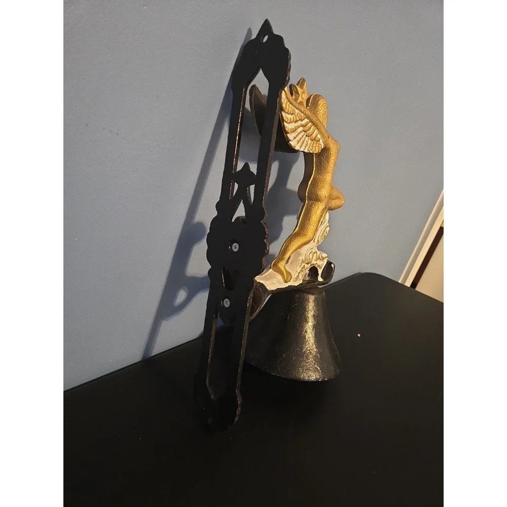 Vintage‎ Cast Iron Bell Winged Fairy Siren Goddess on Waves Clouds Wall Mount